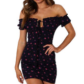 Off Shoulder Style Sexy Ladies' Floral Print Lace-up Wrap Dress